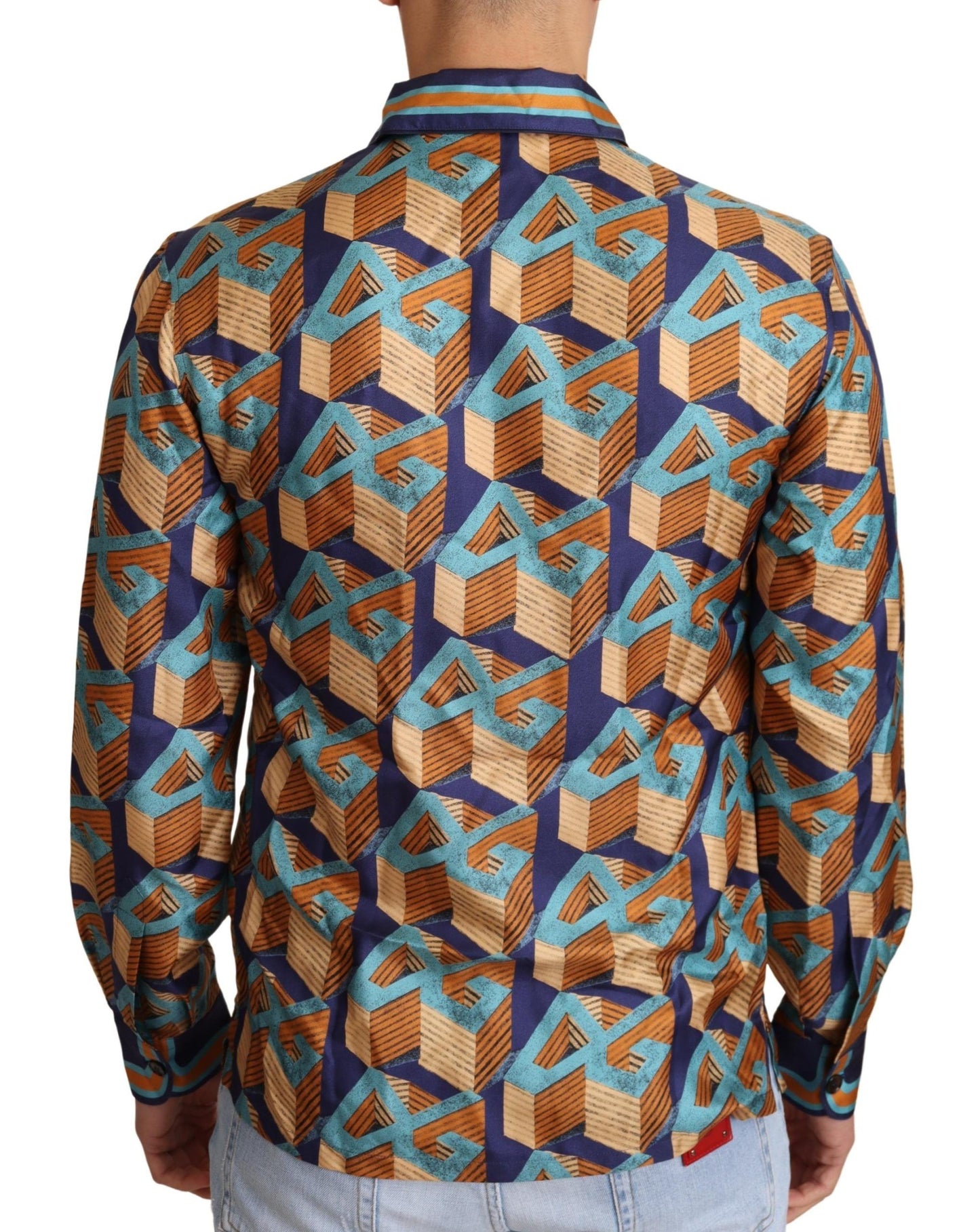 Dolce & Gabbana Multicolor DG Logo Silk Mens Top Shirt Dolce & Gabbana