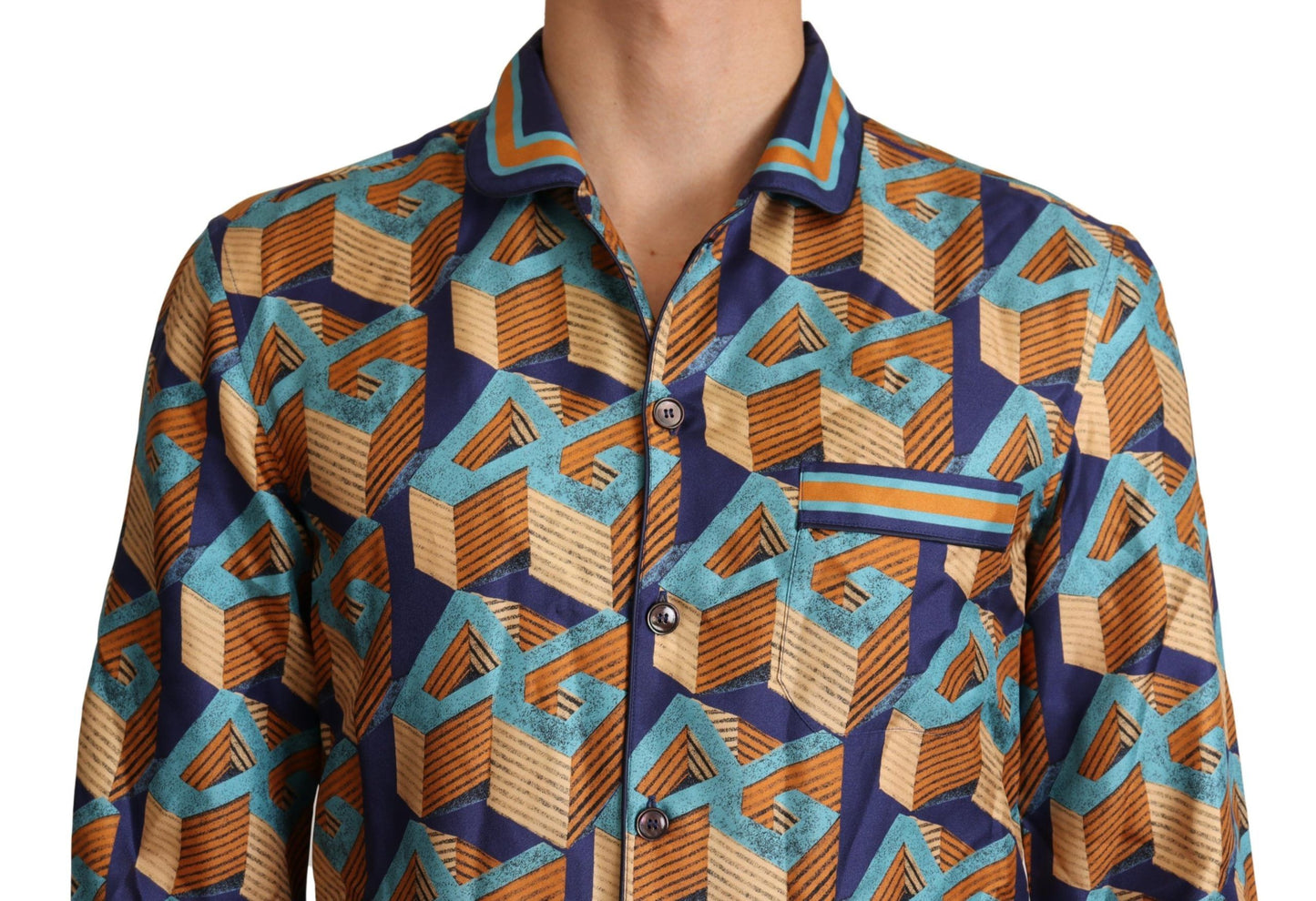 Dolce & Gabbana Multicolor DG Logo Silk Mens Top Shirt Dolce & Gabbana