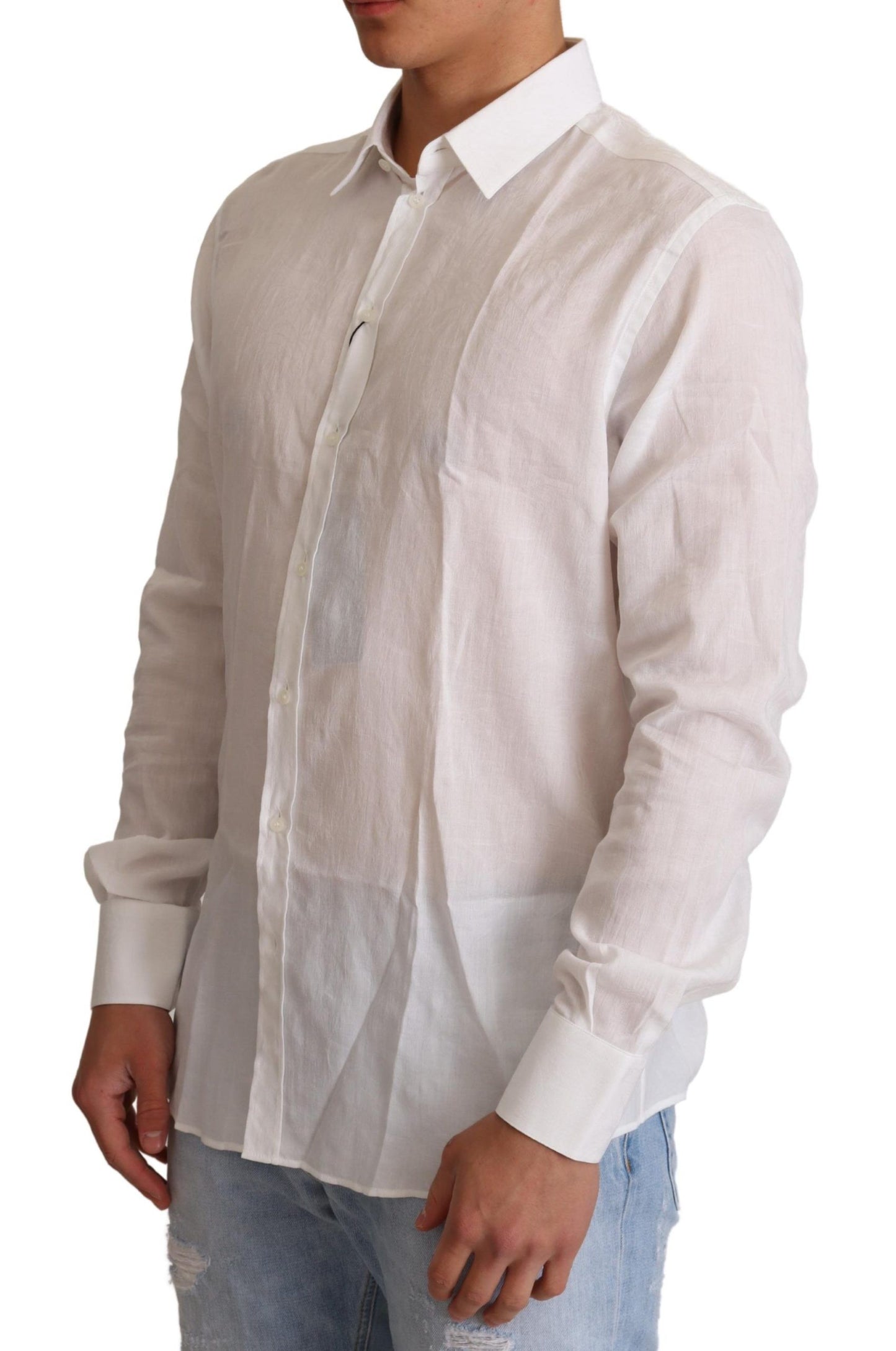 Dolce & Gabbana White Cotton Floral Pattern MARTINI Shirt Dolce & Gabbana
