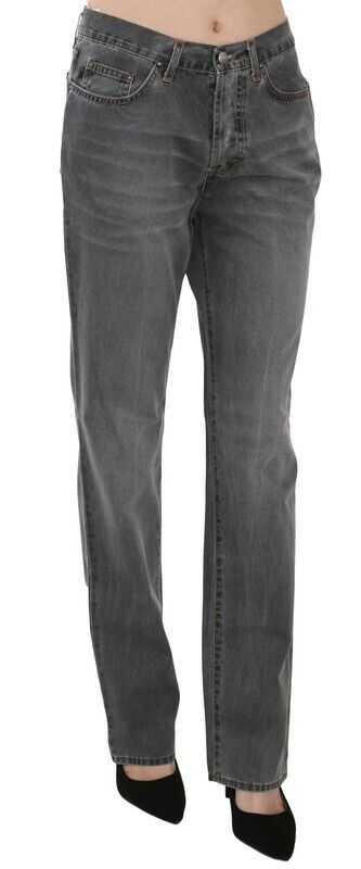 Just Cavalli Gray Washed Mid Waist Straight Denim Pants Jeans Just Cavalli