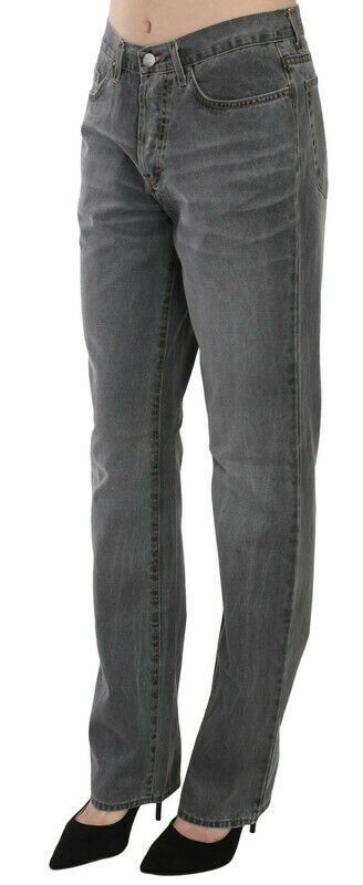 Just Cavalli Gray Washed Mid Waist Straight Denim Pants Jeans Just Cavalli