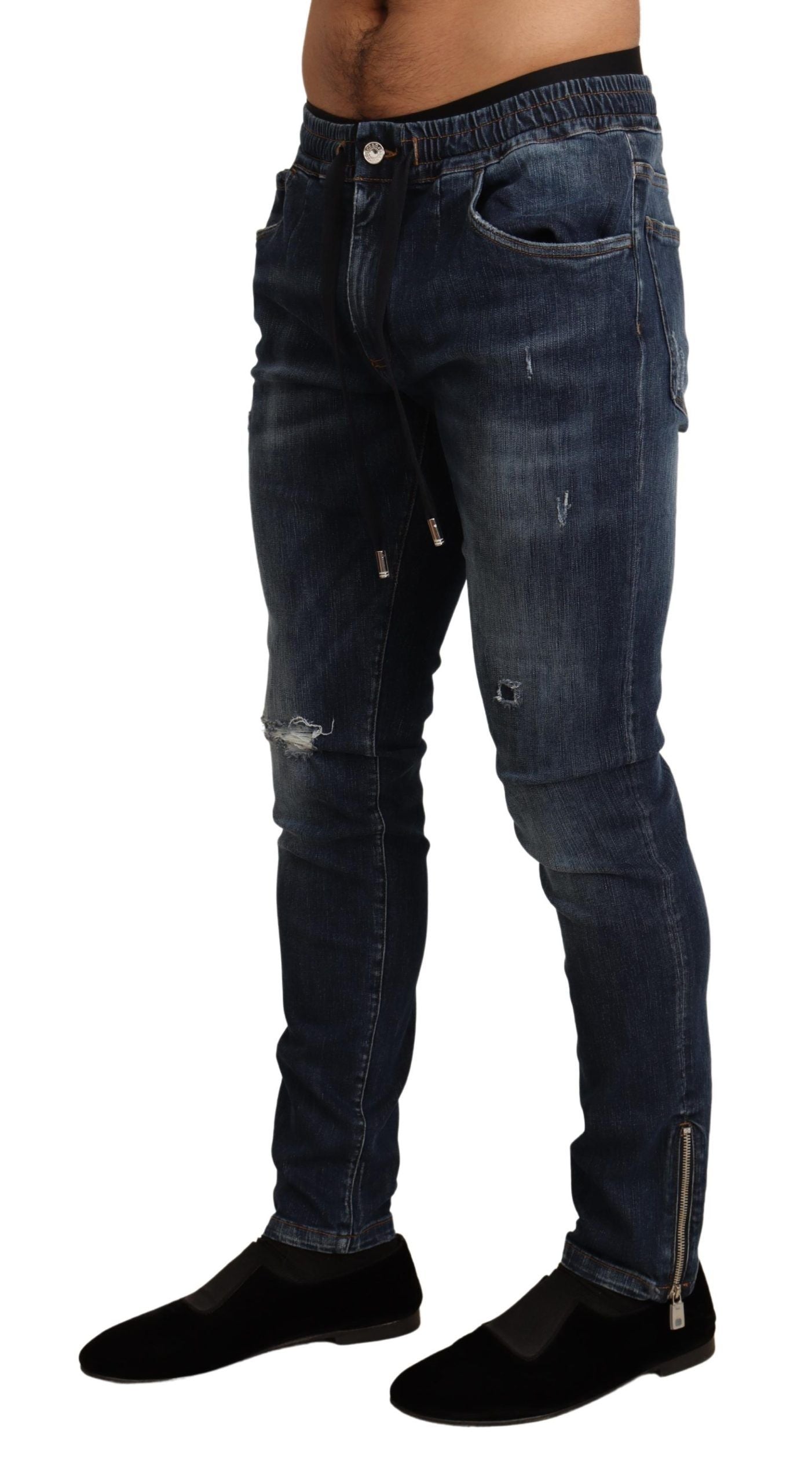 Dolce & Gabbana Blue Cotton Stretch Tattered Denim Jeans Dolce & Gabbana