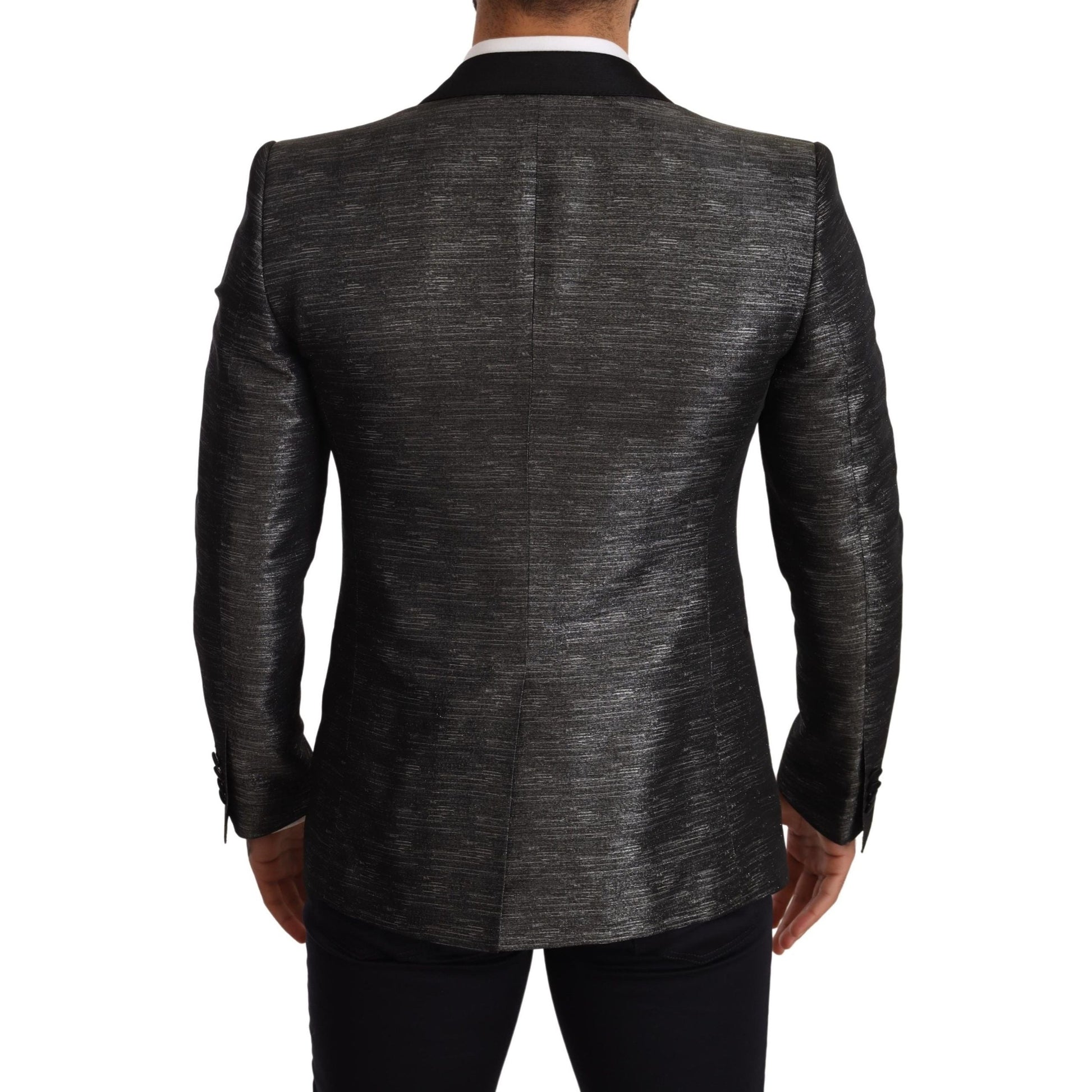 Dolce & Gabbana Gray Metallic Black Slim Tuxedo Blazer