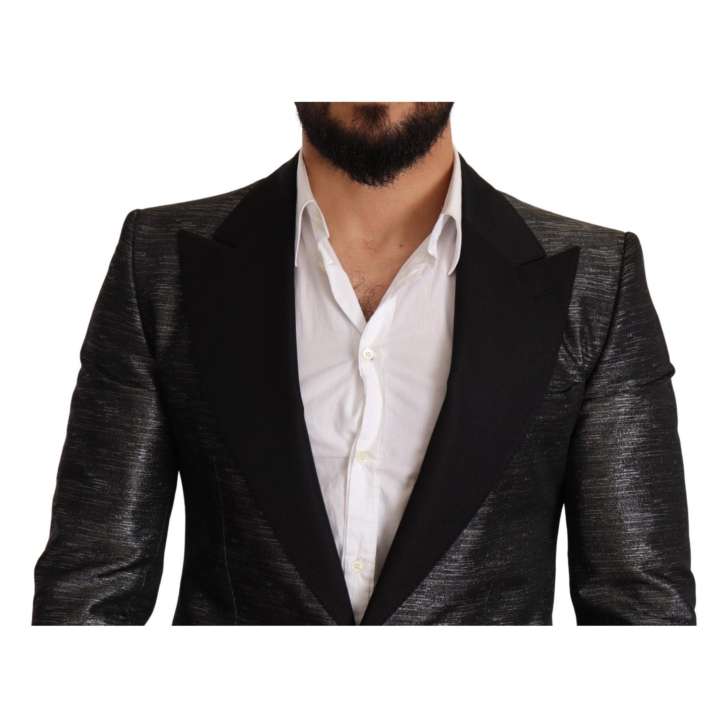 Dolce & Gabbana Gray Metallic Black Slim Tuxedo Blazer