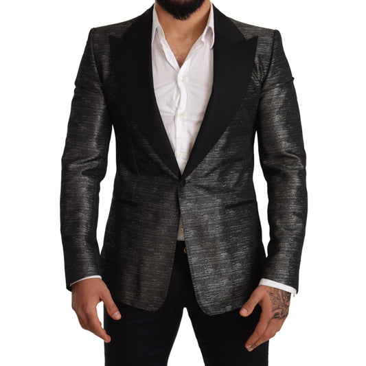 Dolce & Gabbana Gray Metallic Black Slim Tuxedo Blazer