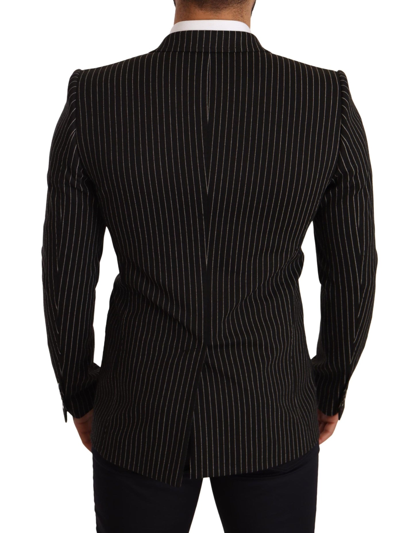 Dolce & Gabbana Black White Striped Slim Fit Coat Blazer Dolce & Gabbana