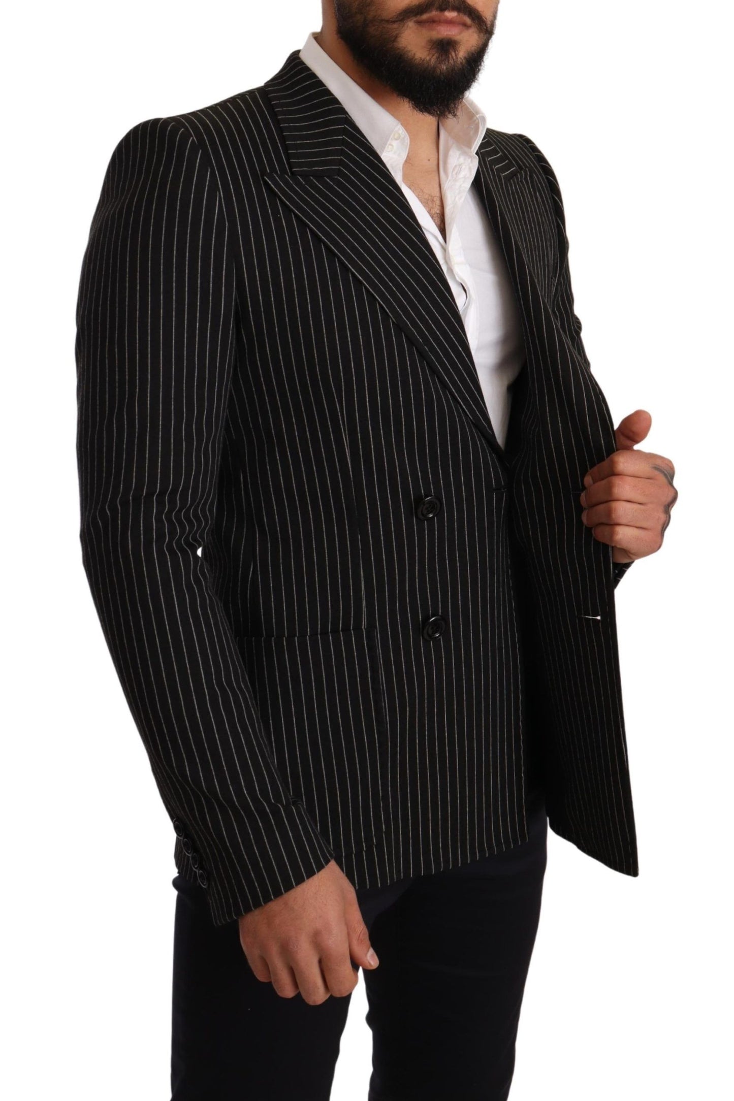 Dolce & Gabbana Black White Striped Slim Fit Coat Blazer Dolce & Gabbana