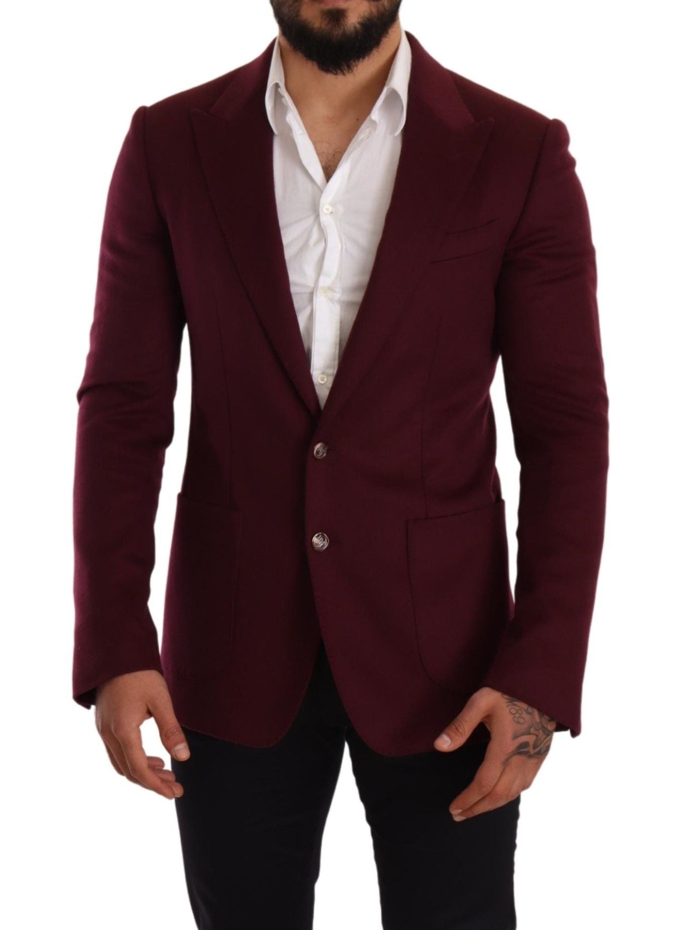 Dolce & Gabbana Maroon Cashmere Slim Fit Coat Jacket Blazer Dolce & Gabbana