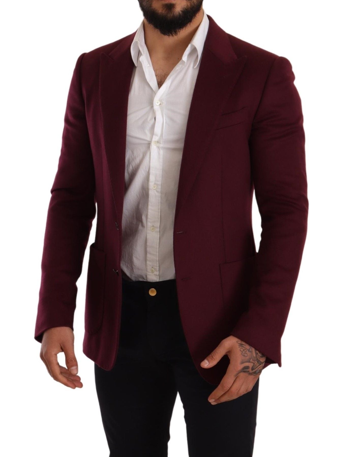 Dolce & Gabbana Maroon Cashmere Slim Fit Coat Jacket Blazer Dolce & Gabbana