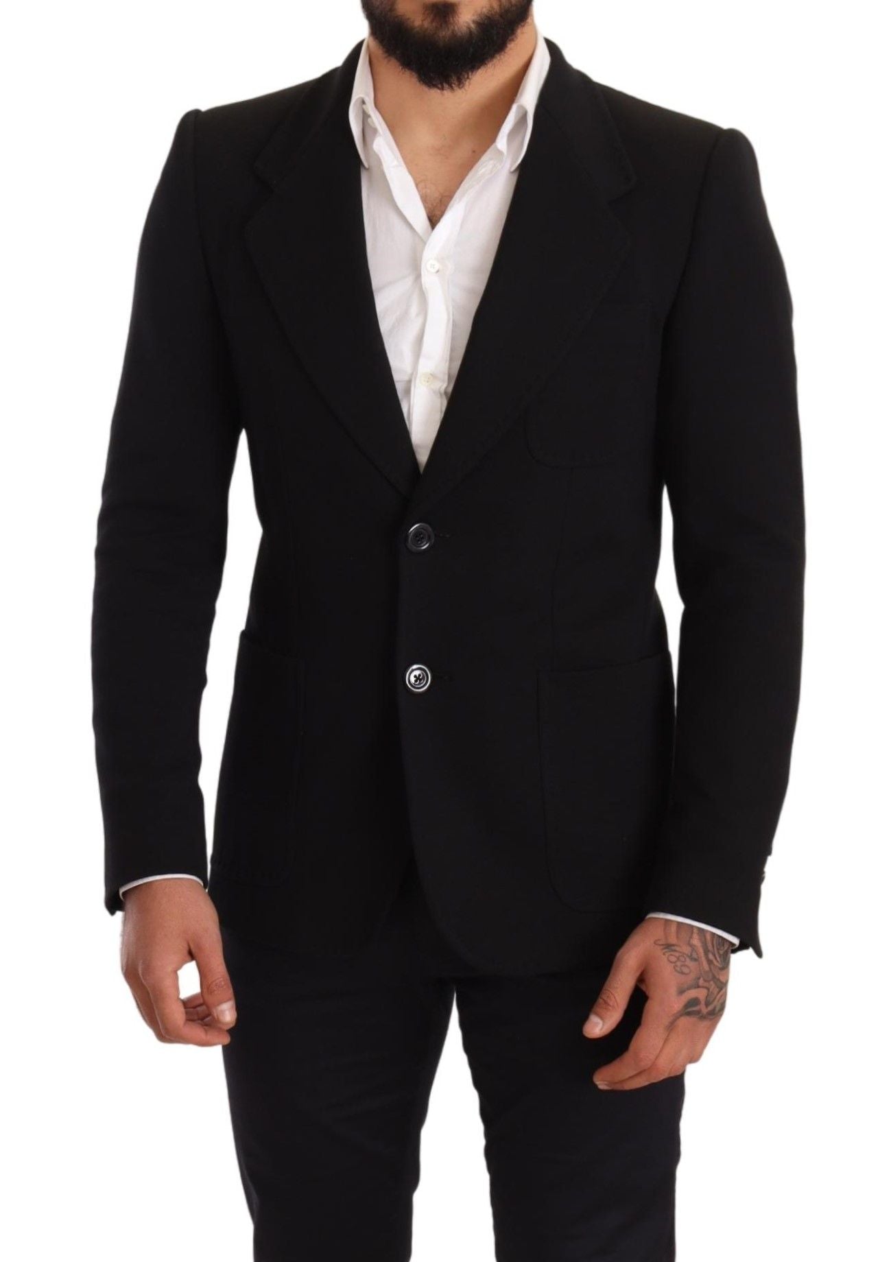 Dolce & Gabbana Black Cotton Slim Fit Coat Jacket Blazer Dolce & Gabbana