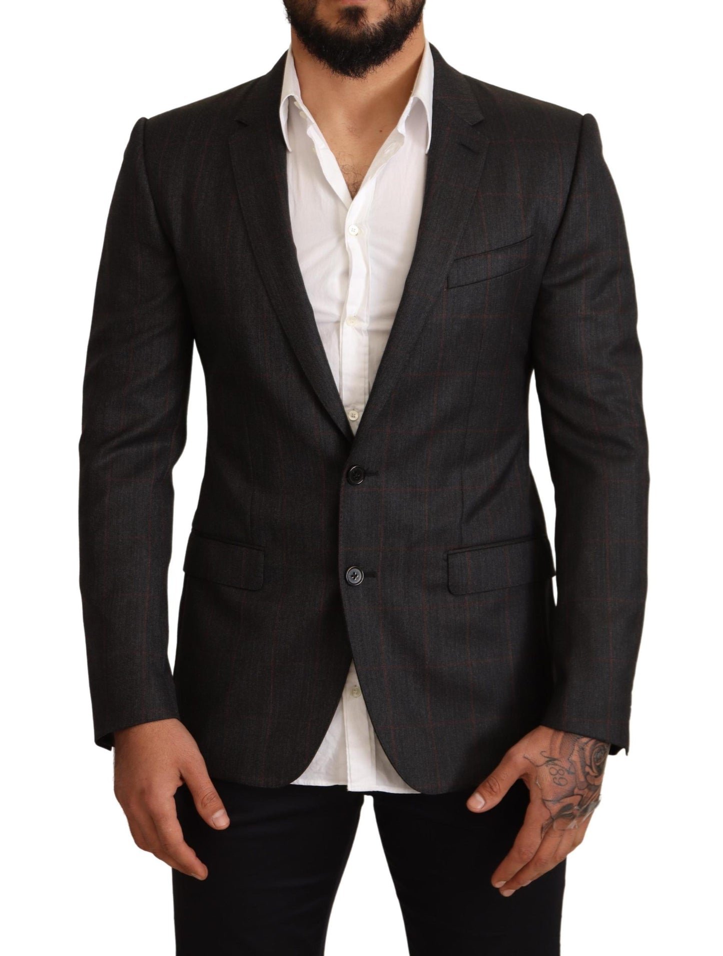 Dolce & Gabbana Gray Check Wool Slim Fit Blazer Jacket Dolce & Gabbana