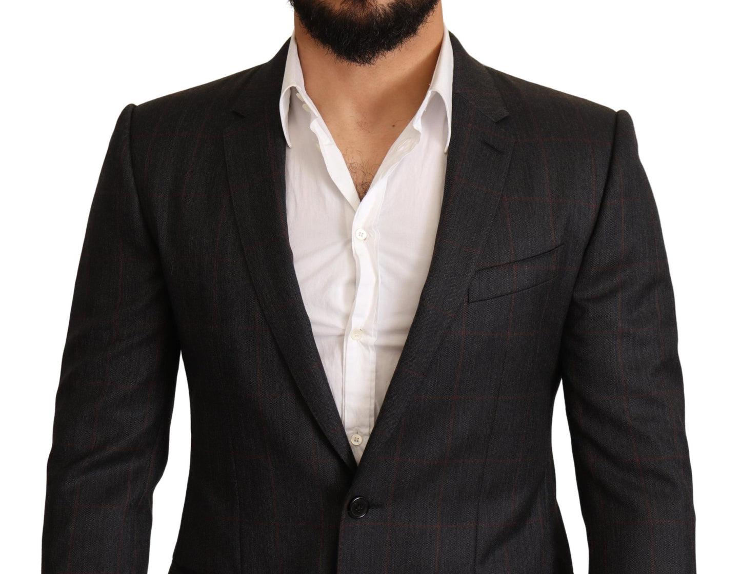Dolce & Gabbana Gray Check Wool Slim Fit Blazer Jacket Dolce & Gabbana