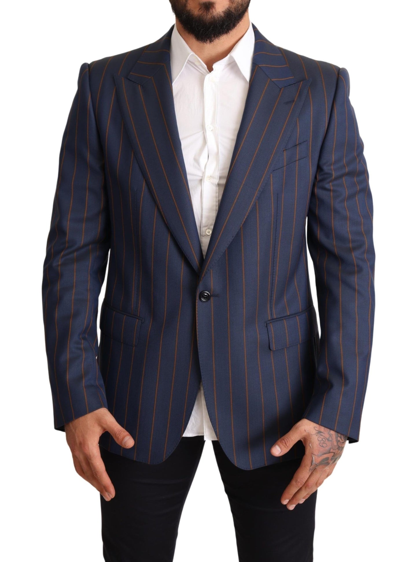 Dolce & Gabbana Blue Striped Wool Slim Fit Blazer Jacket Dolce & Gabbana