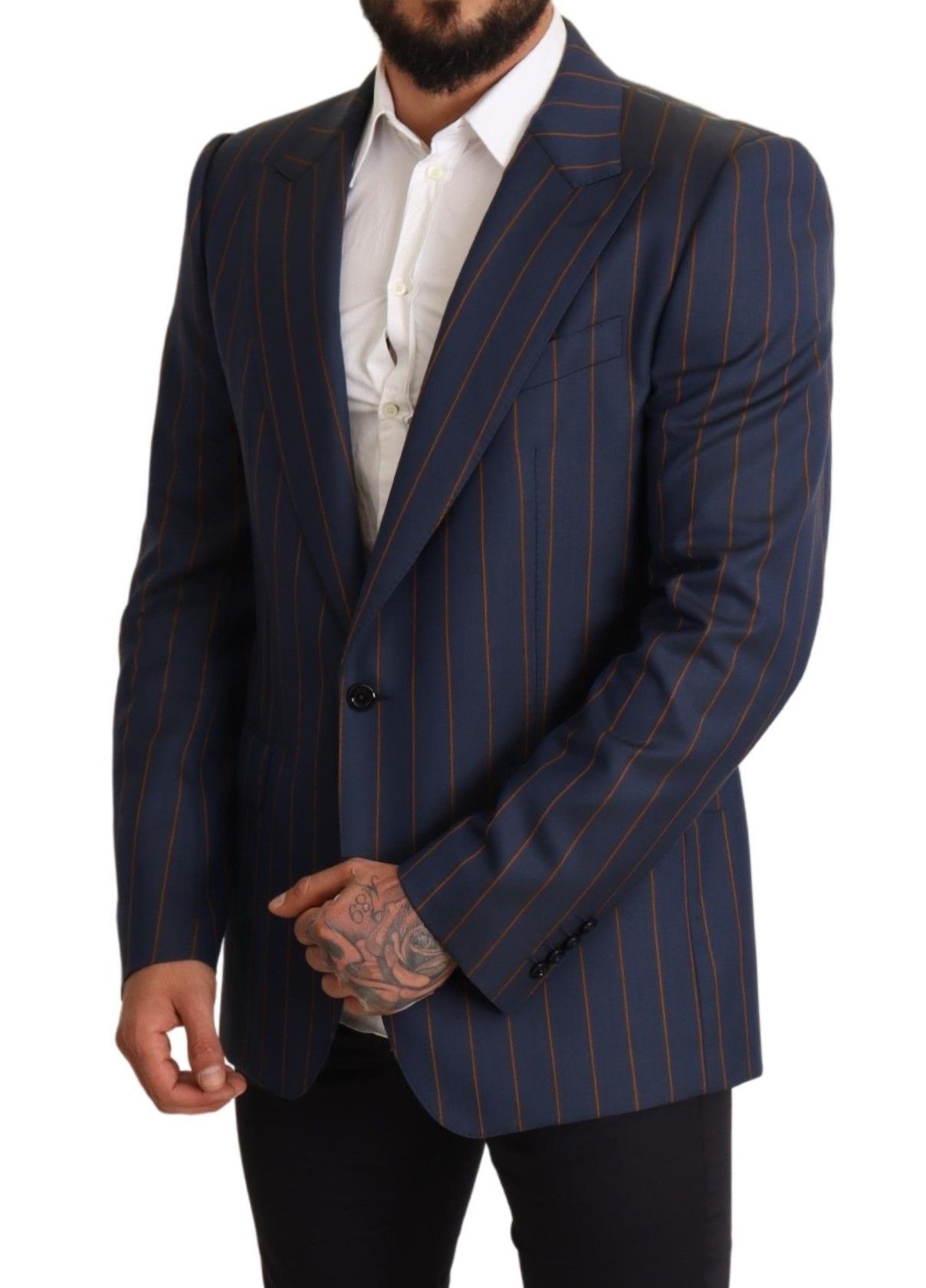 Dolce & Gabbana Blue Striped Wool Slim Fit Blazer Jacket Dolce & Gabbana