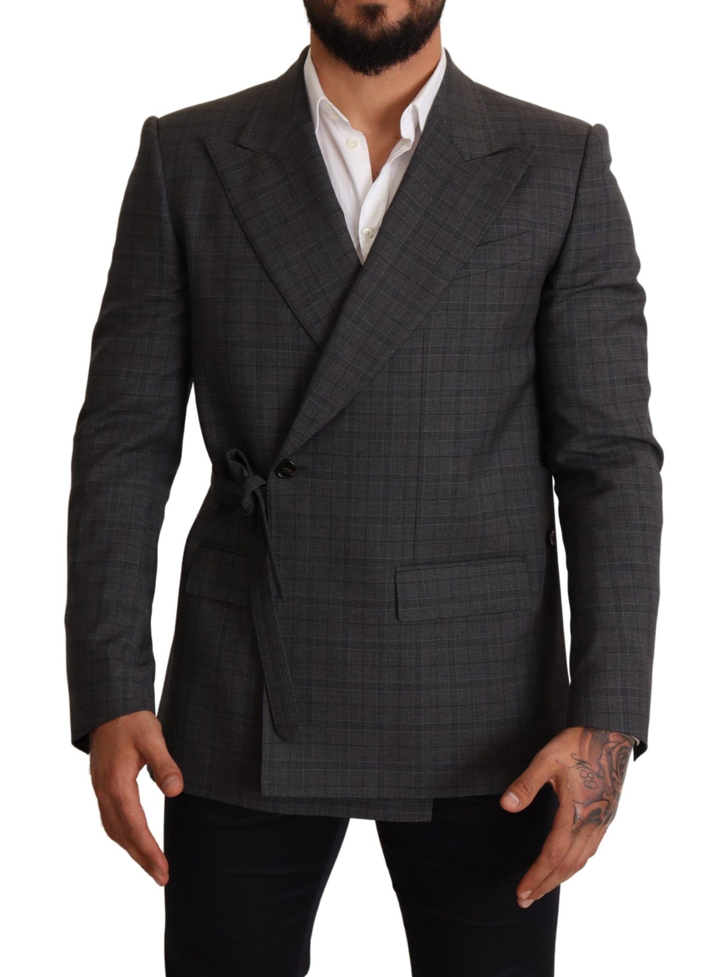 Dolce & Gabbana Gray Check Wool Slim Fit Blazer Jacket Dolce & Gabbana