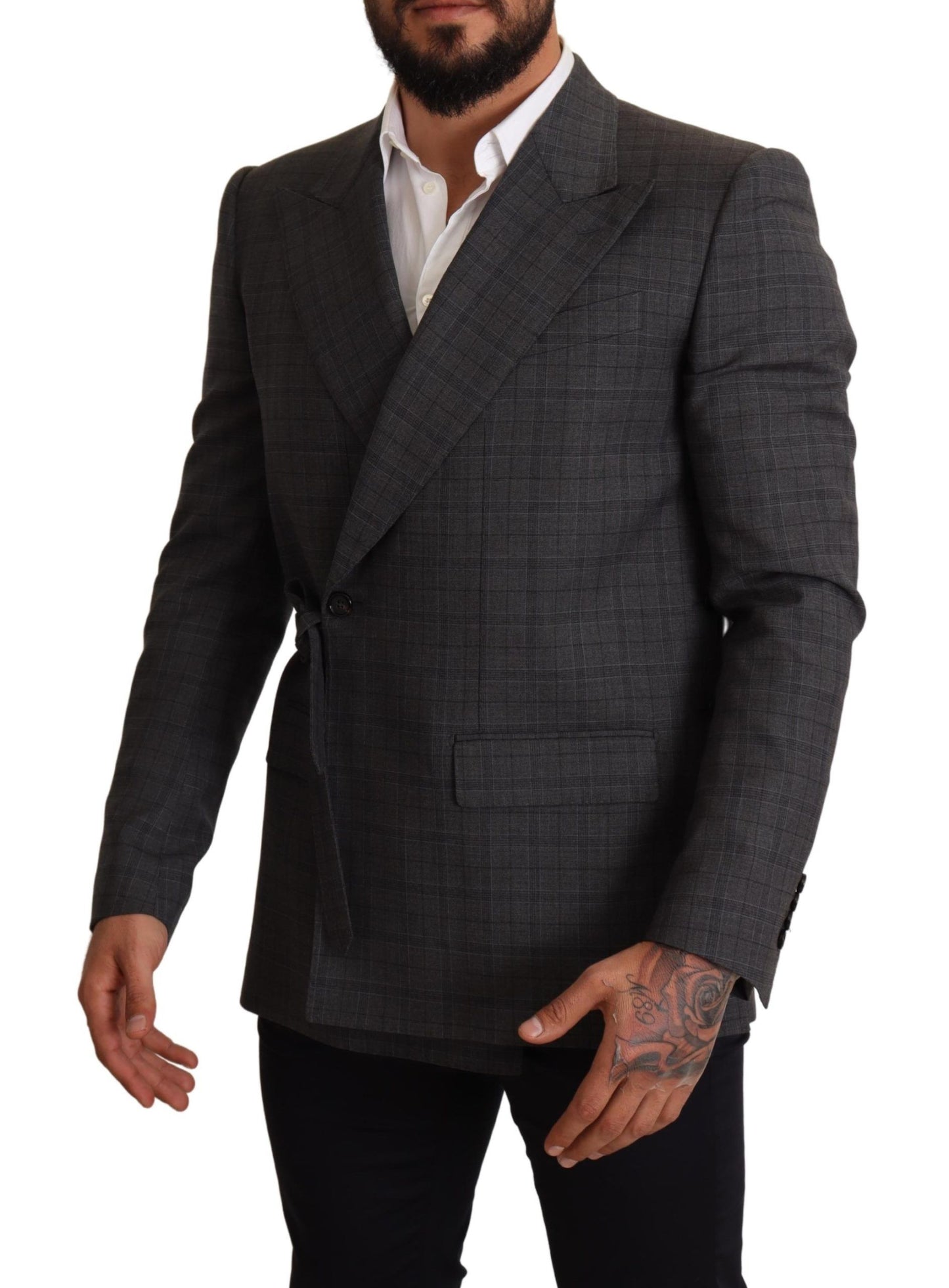 Dolce & Gabbana Gray Check Wool Slim Fit Blazer Jacket Dolce & Gabbana