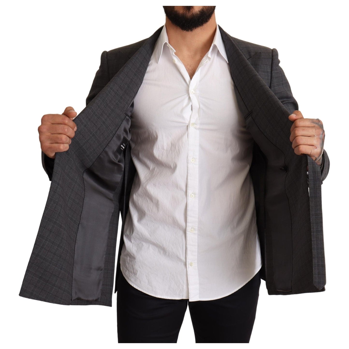 Dolce & Gabbana Gray Check Wool Slim Fit Blazer Jacket