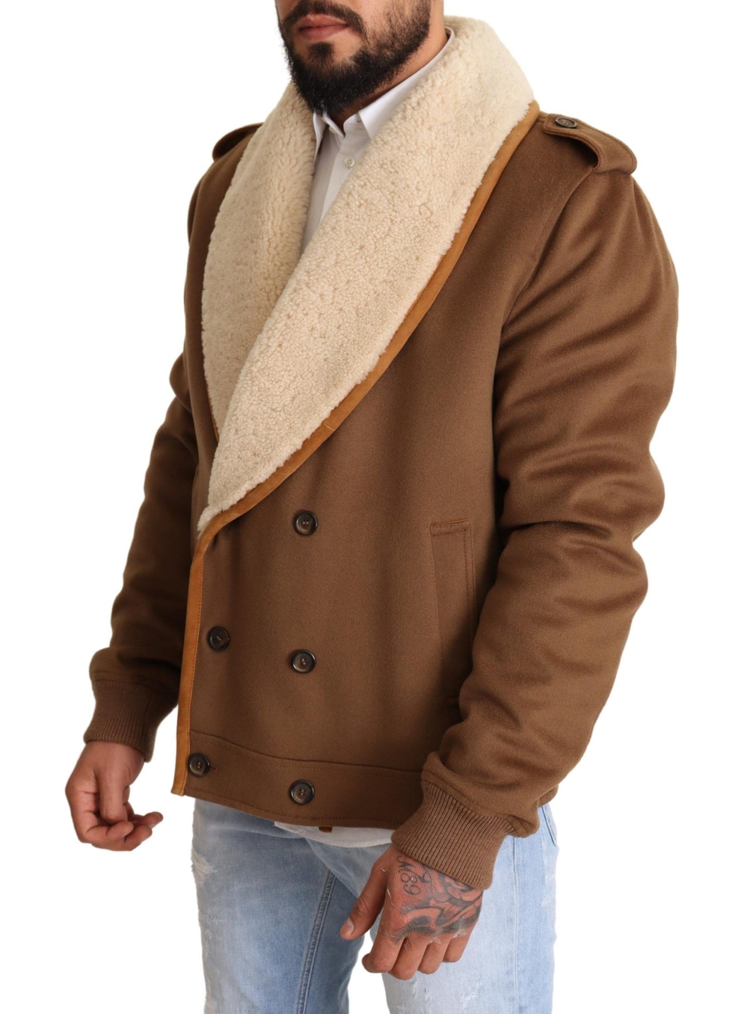 Dolce & Gabbana Brown Double Breasted Shearling Coat Jacket Dolce & Gabbana