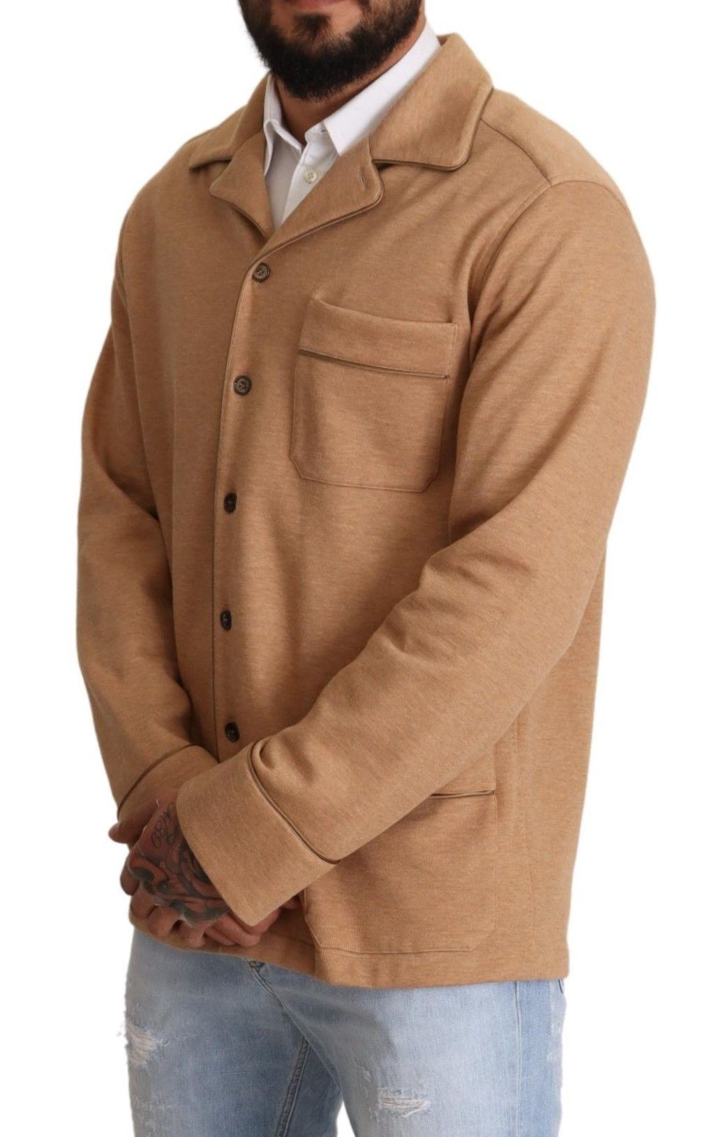 Dolce & Gabbana Brown Cotton Button Collared Coat Jacket Dolce & Gabbana