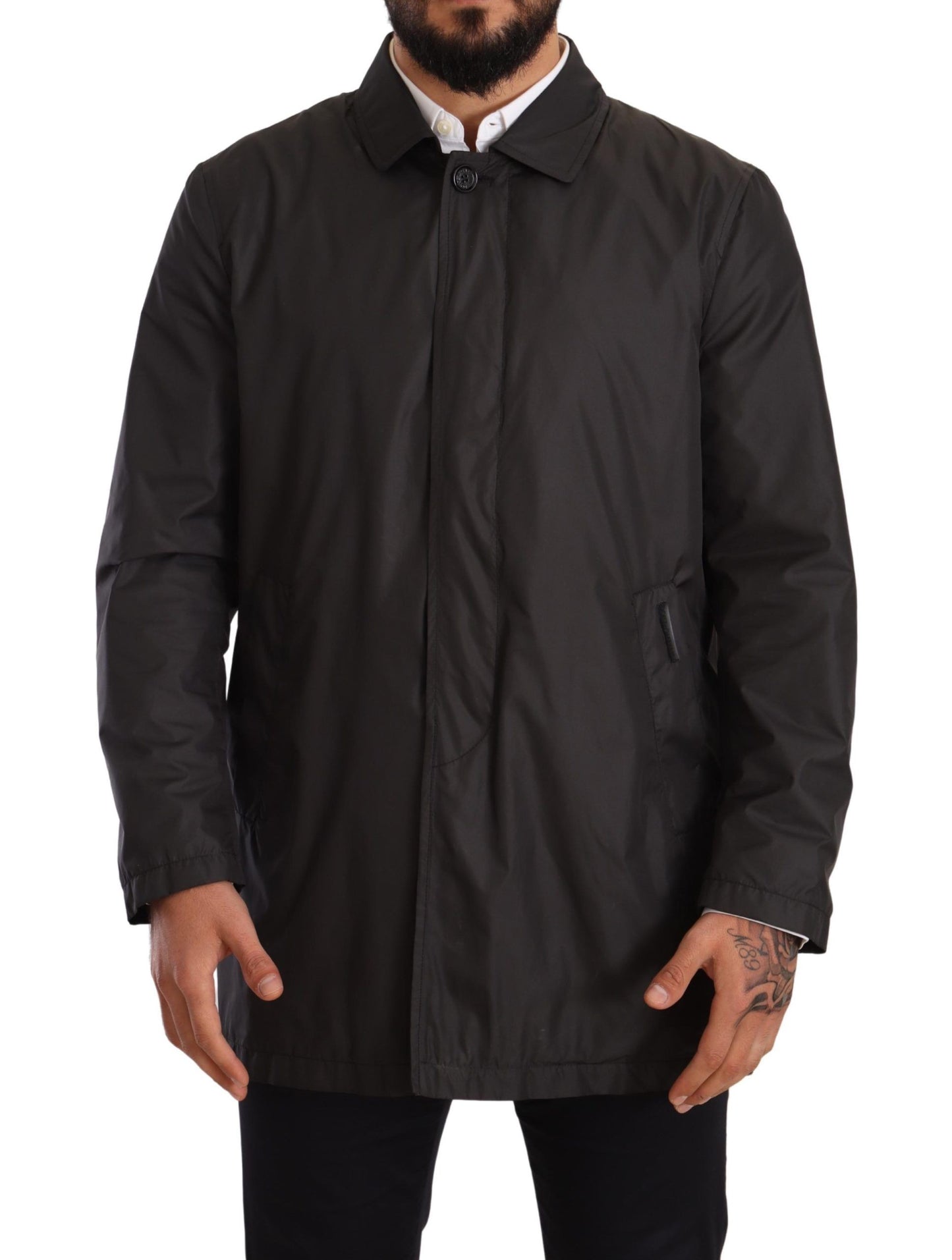 Dolce & Gabbana Black Polyester Mens Trench Coat Jacket Dolce & Gabbana