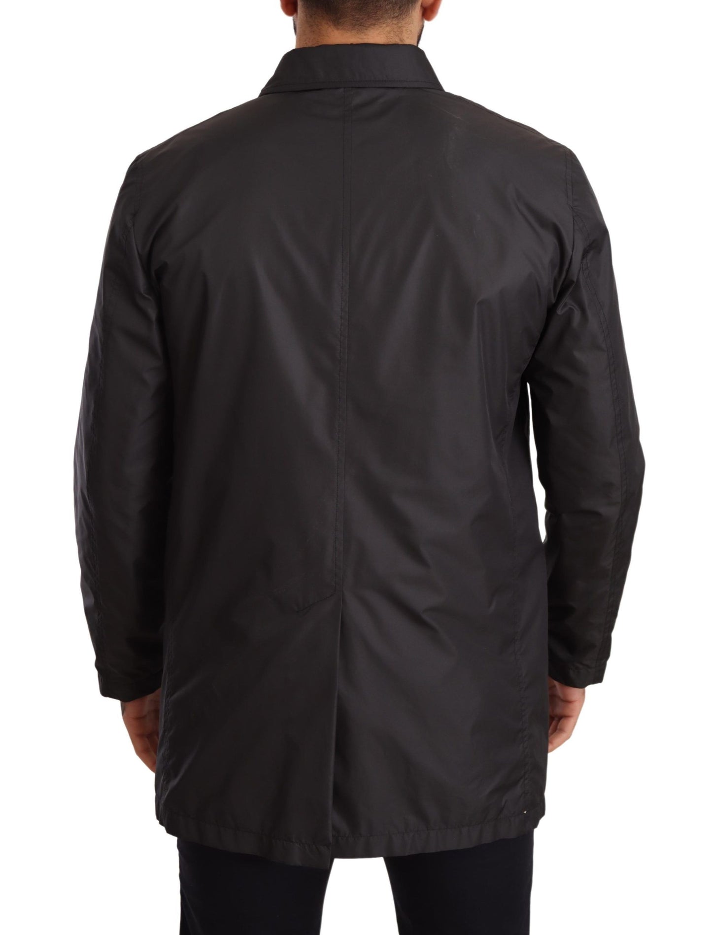 Dolce & Gabbana Black Polyester Mens Trench Coat Jacket Dolce & Gabbana