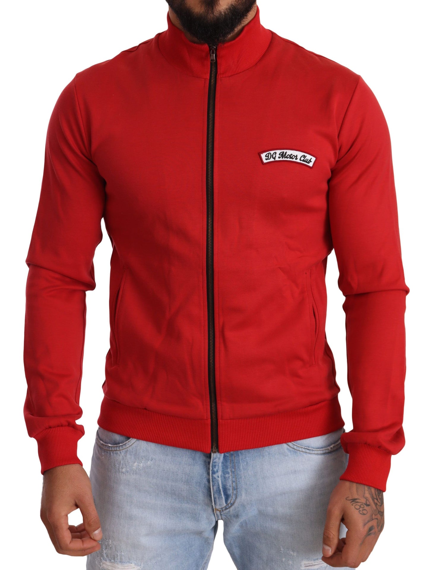 Dolce & Gabbana Red DG Motor Club Zipper Stretch Sweater Dolce & Gabbana
