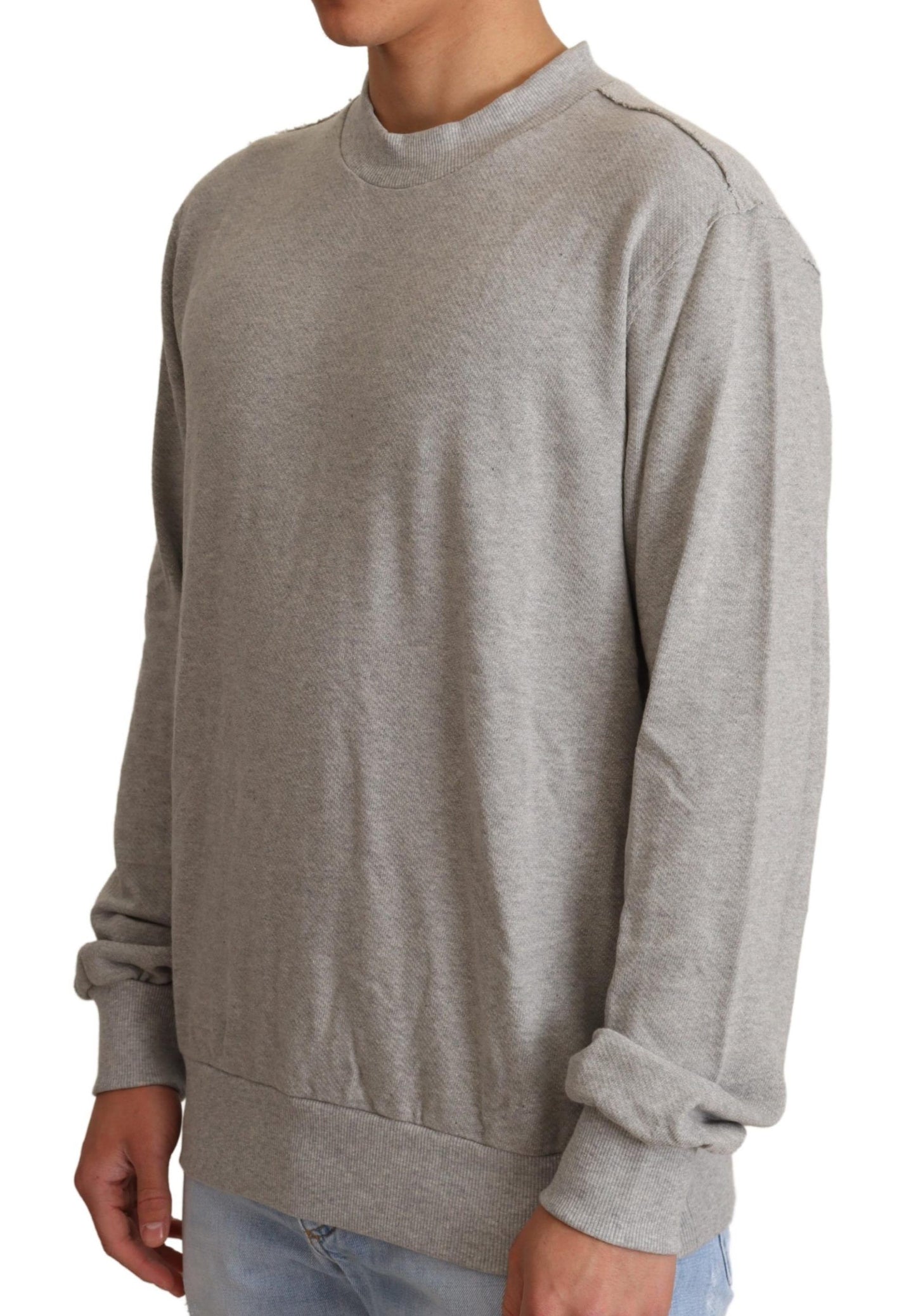 Dolce & Gabbana Gray Cotton Crewneck Pullover Sweater Dolce & Gabbana