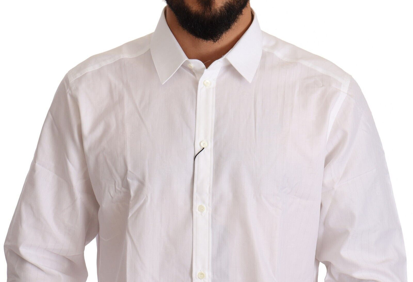 Dolce & Gabbana White Cotton Slim Fit Men MARTINI Shirt Dolce & Gabbana