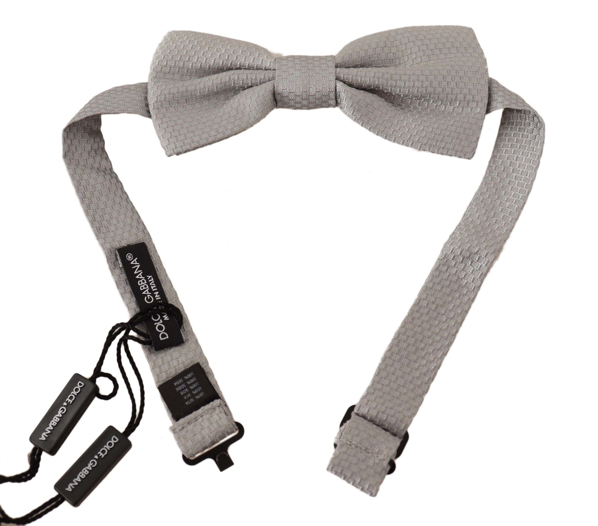 Dolce & Gabbana Silver Gray 100% Silk Adjustable Neck Papillon Bow Tie Dolce & Gabbana