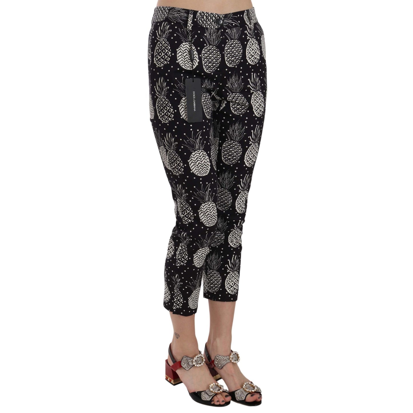 Dolce & Gabbana Black Pineapple Print Skinny Capri Pants Dolce & Gabbana