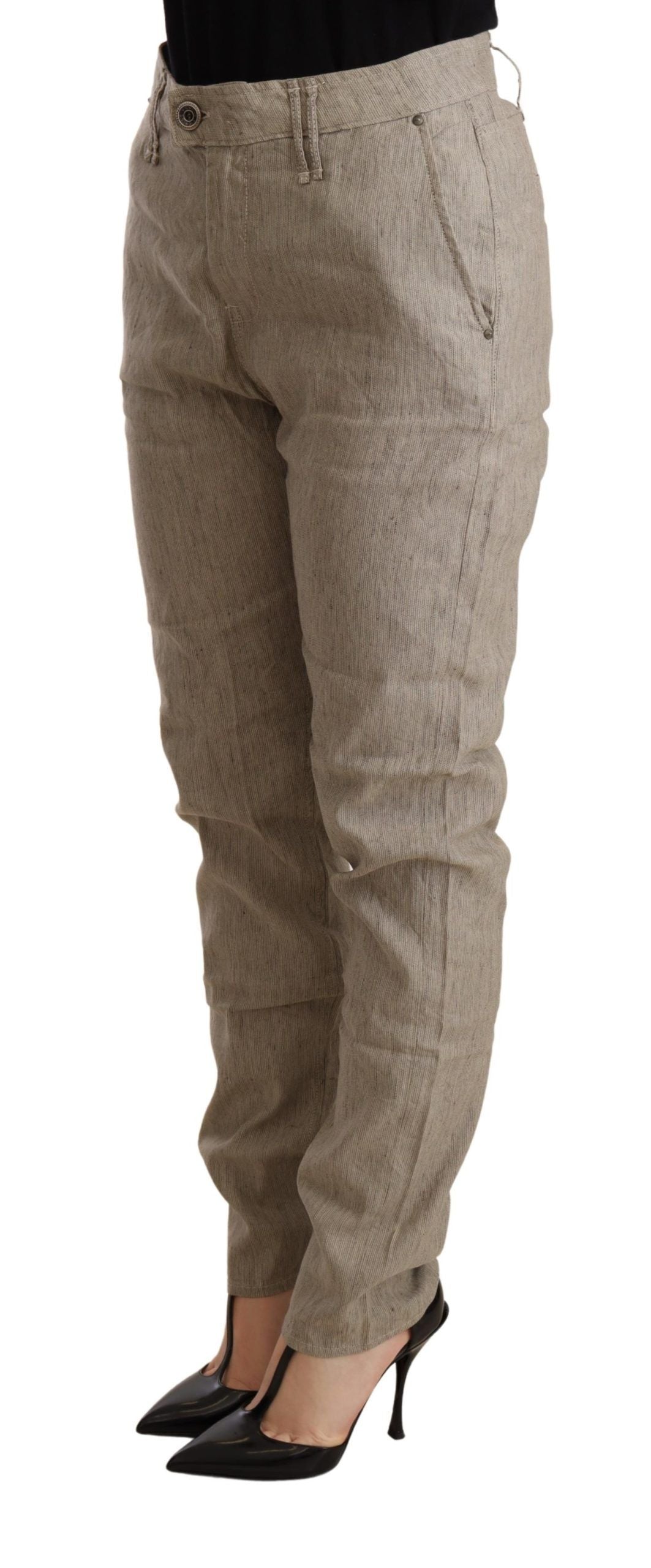 CYCLE Beige Mid Waist Casual Baggy Stretch Trouser CYCLE