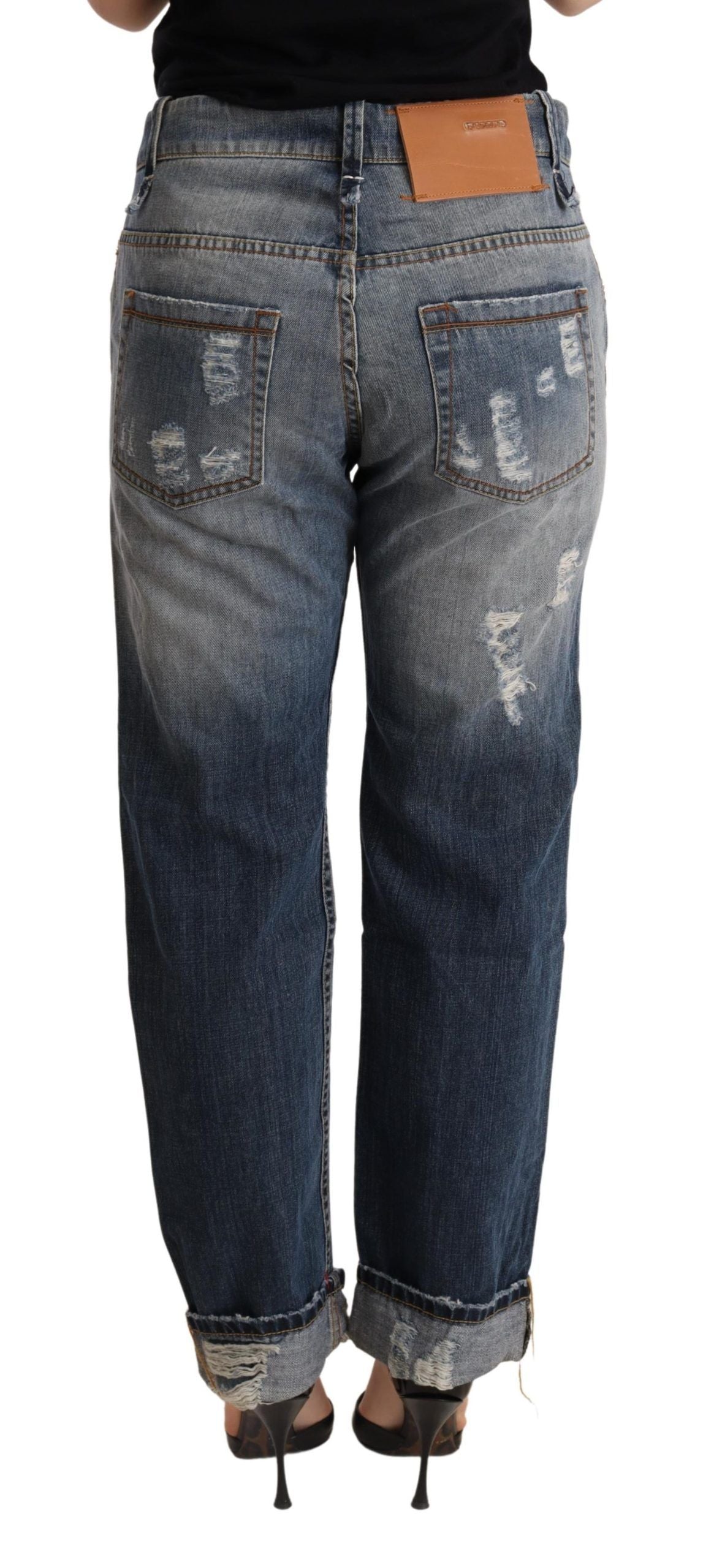 Acht Blue Tattered Mid Waist Straight Denim Trouser Acht