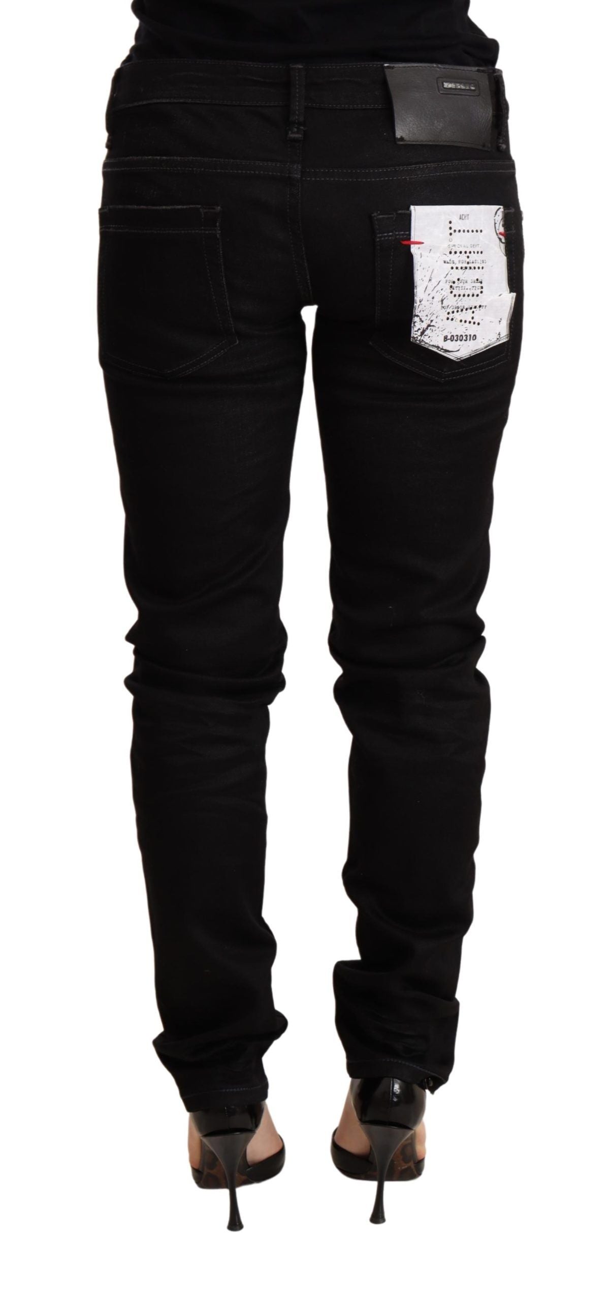 Acht Black Low Waist Skinny Denim Cotton Trouser Acht