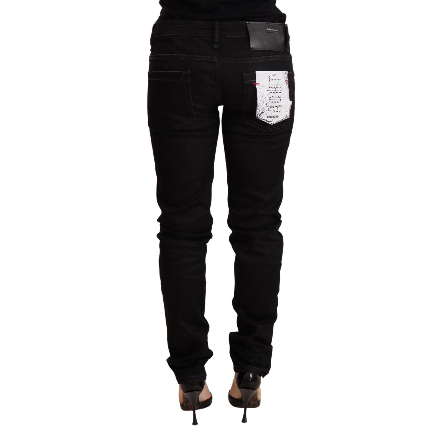 Acht Black Low Waist Skinny Denim Cotton Trouser Acht