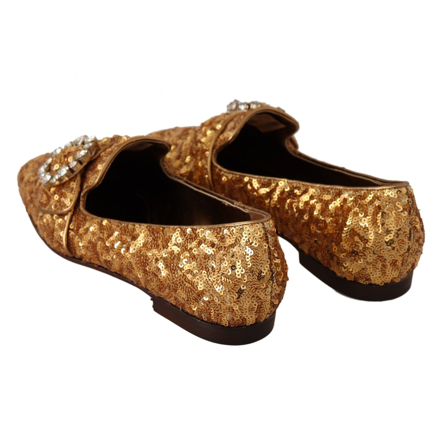 Dolce & Gabbana Gold Sequin Crystal Flat Women Loafers Shoes