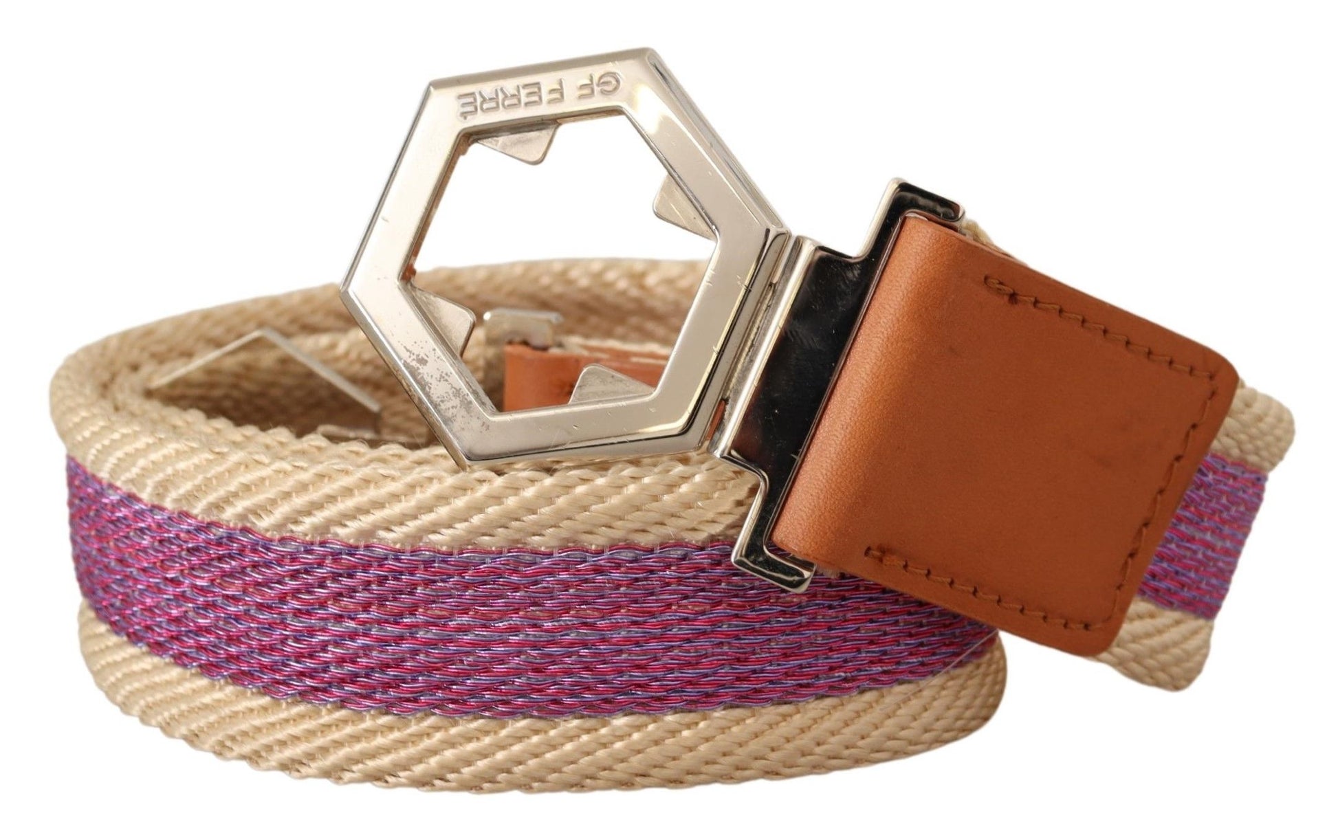GF Ferre Multicolor Leather Silver Hexagon Logo Buckle Belt GF Ferre