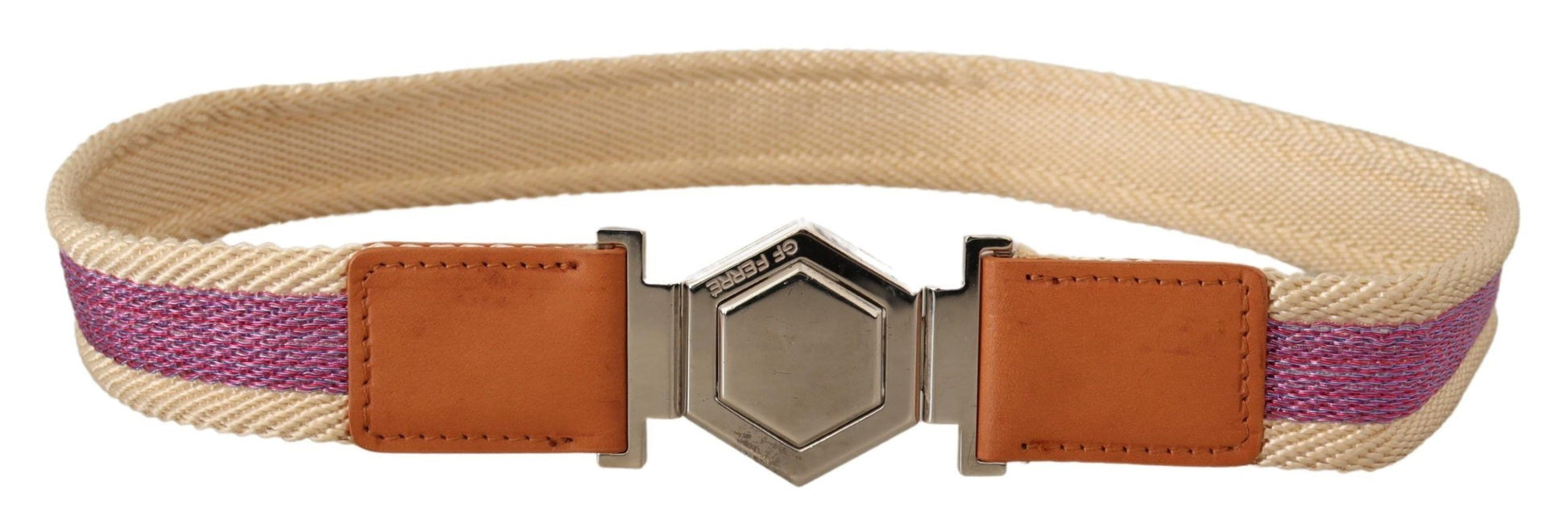 GF Ferre Multicolor Leather Silver Hexagon Logo Buckle Belt GF Ferre