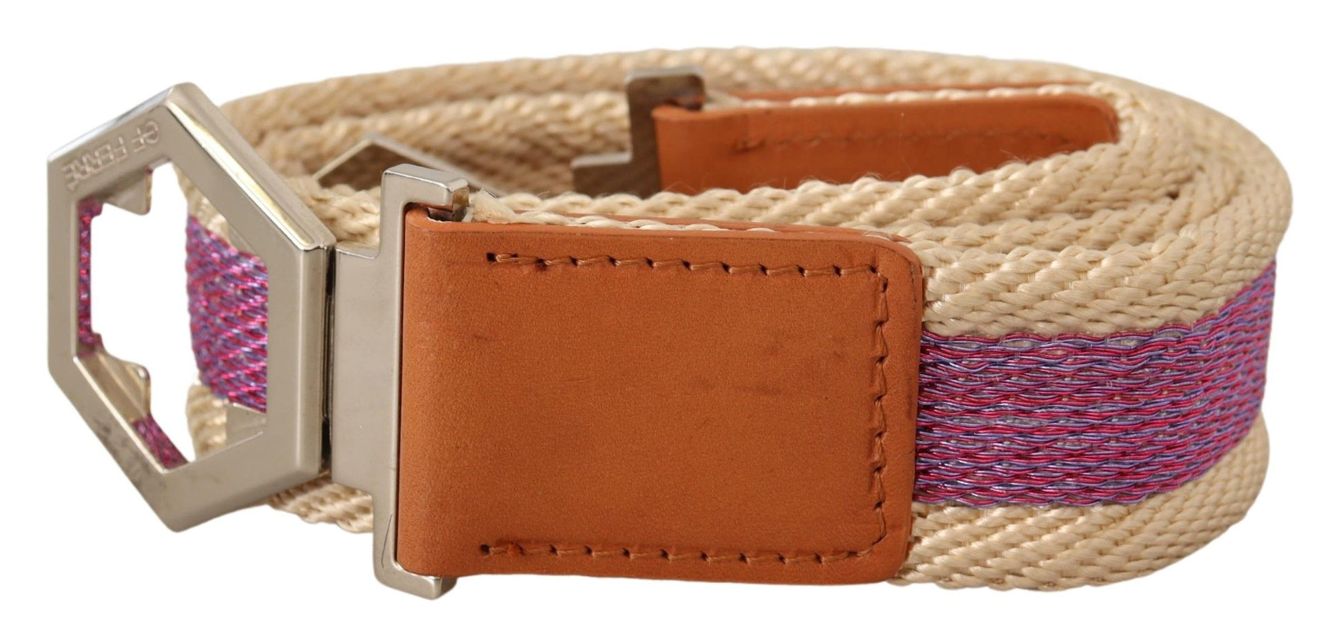 GF Ferre Multicolor Leather Silver Hexagon Logo Buckle Belt GF Ferre