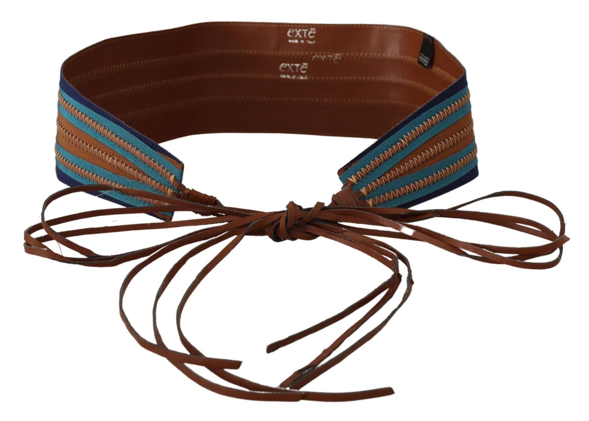 Exte Brown Leather Wide Waistband Tie Fastening Belt Exte