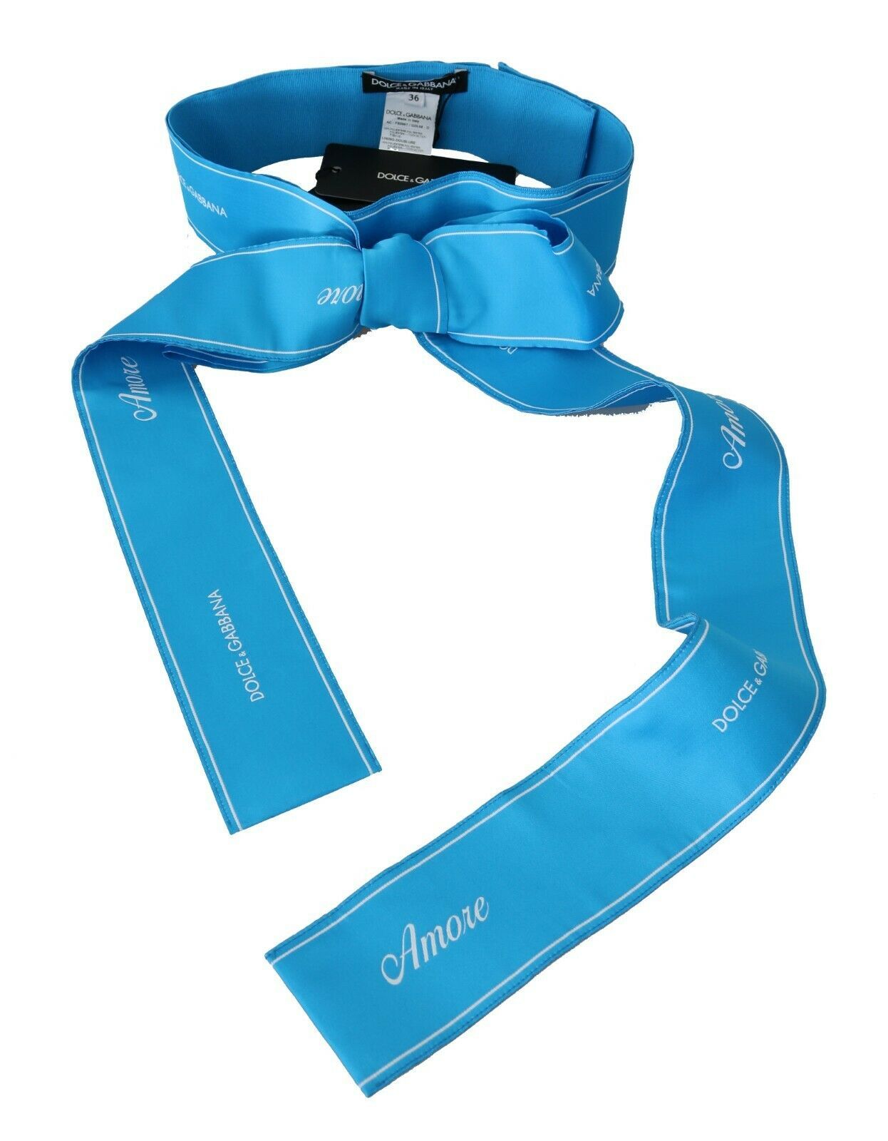 Dolce & Gabbana Blue Waist Ribbon Wide Bow Belt Dolce & Gabbana