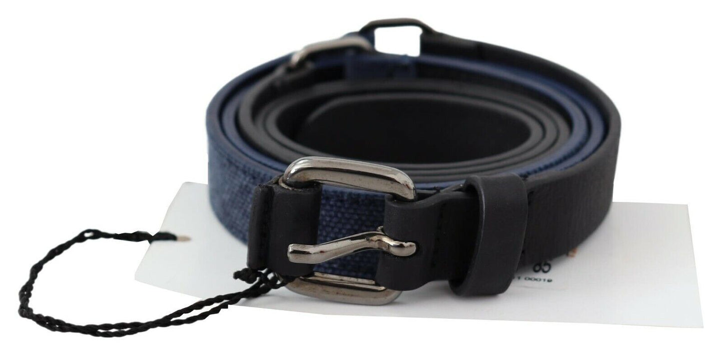 Costume National Black Blue Leather Silver Logo Belt Costume National