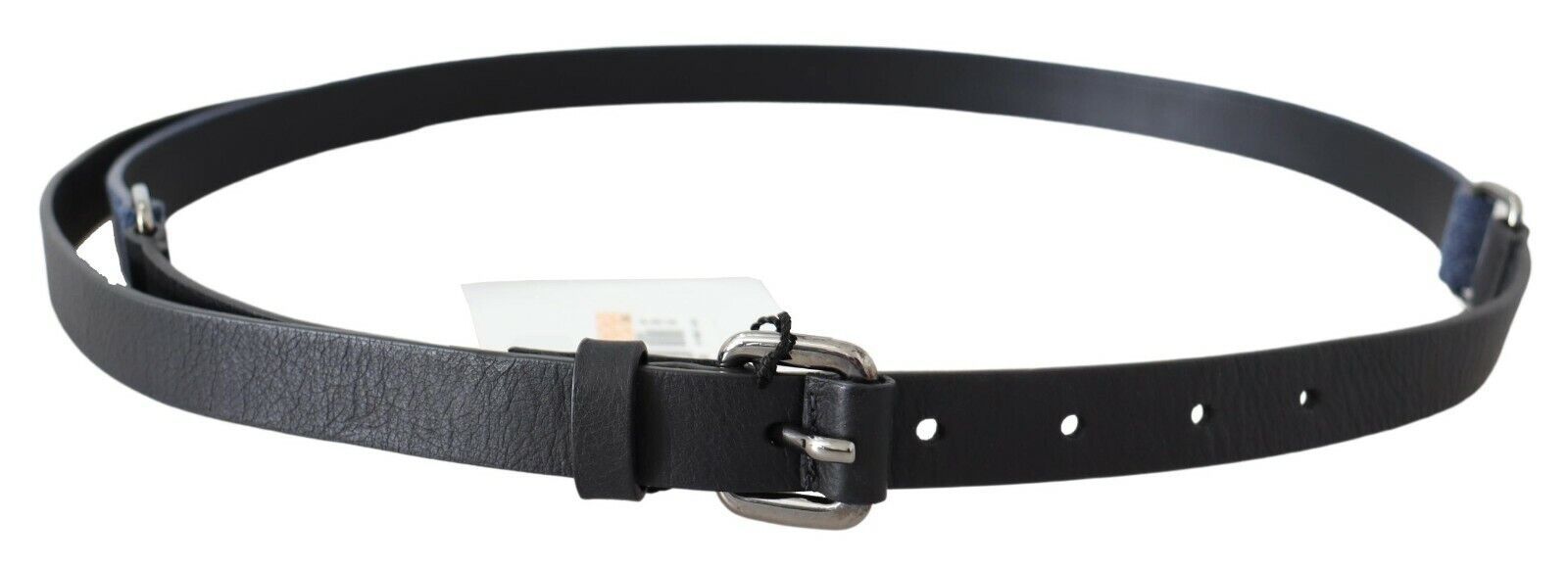 Costume National Black Blue Leather Silver Logo Belt Costume National
