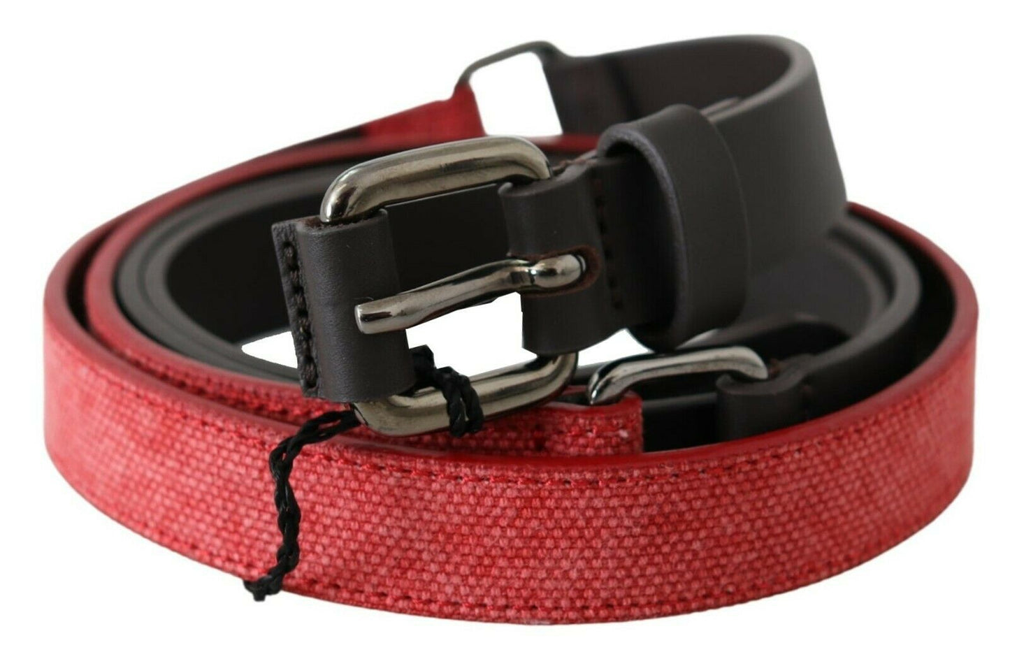 Costume National Red Brown Leather Silver Logo Buckle Waist Belt Costume National