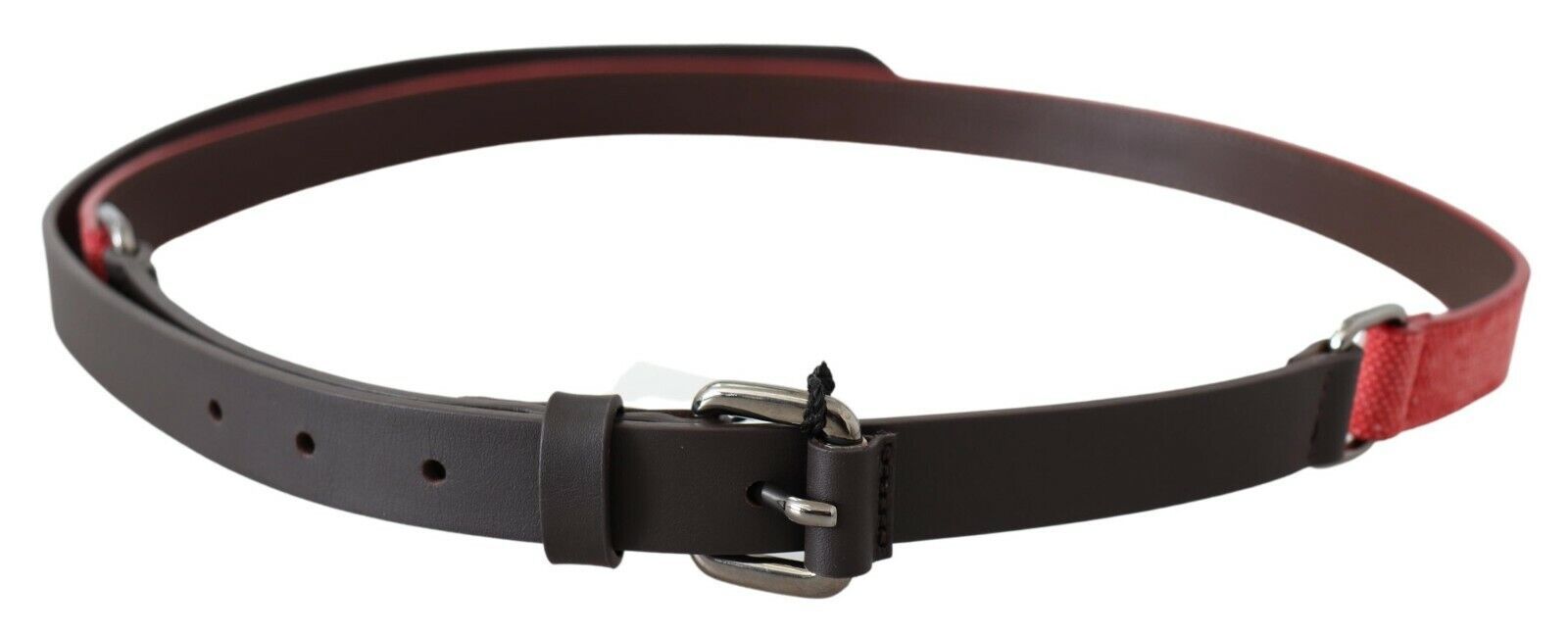 Costume National Red Brown Leather Silver Logo Buckle Waist Belt Costume National