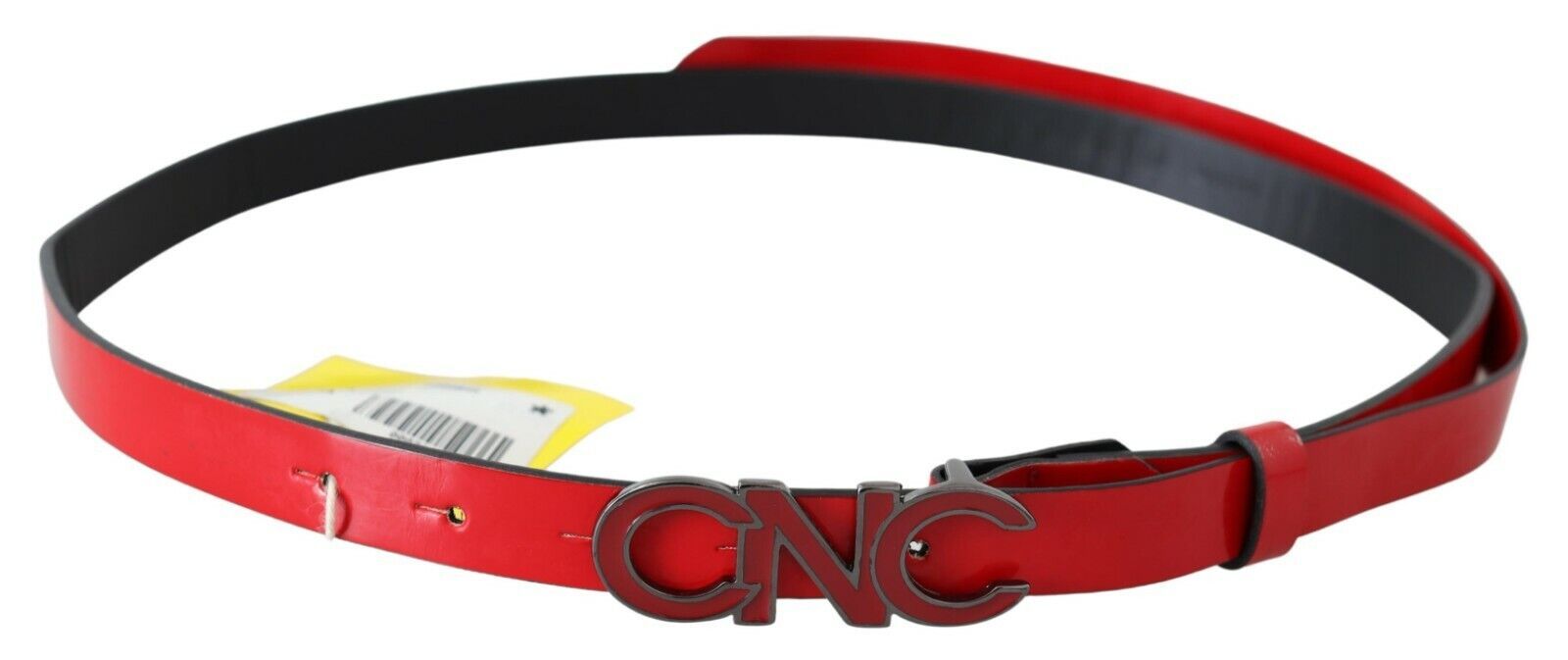 Costume National Red Black Reversible Leather Logo Buckle Belt Costume National