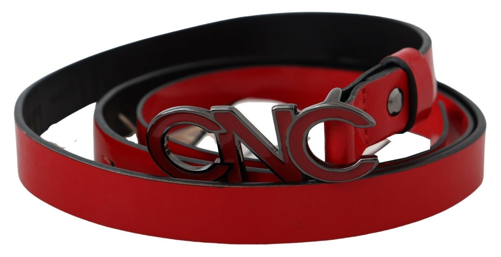 Costume National Red Black Reversible Leather Logo Buckle Belt Costume National