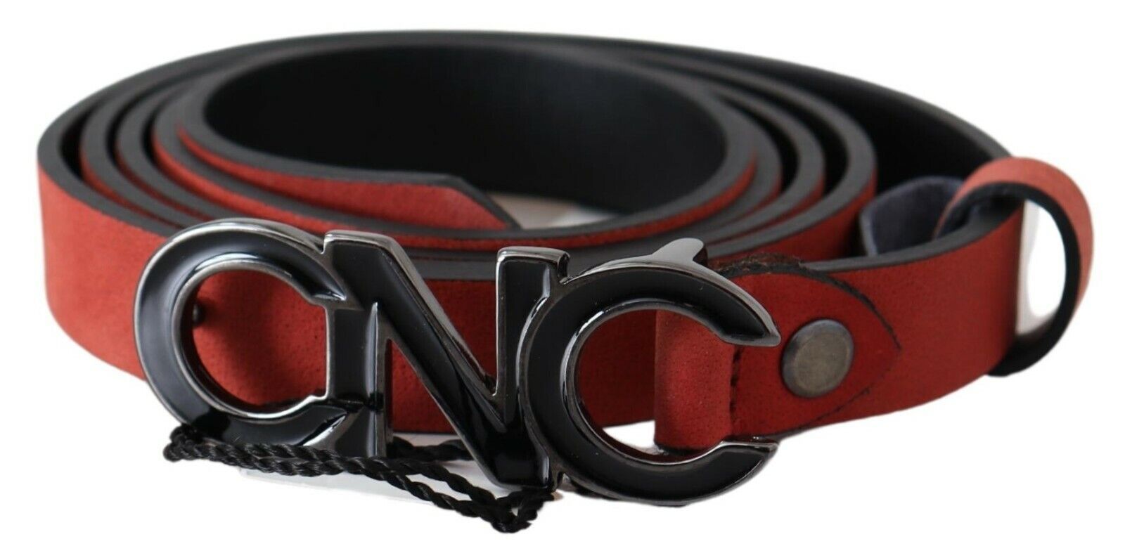 Costume National Red Black Leather Black Logo Buckle Blood Belt Costume National
