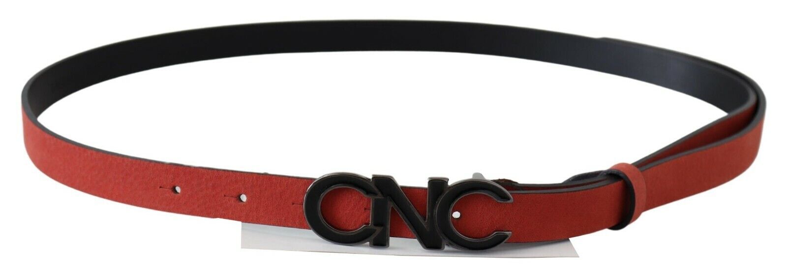 Costume National Red Black Leather Black Logo Buckle Blood Belt Costume National