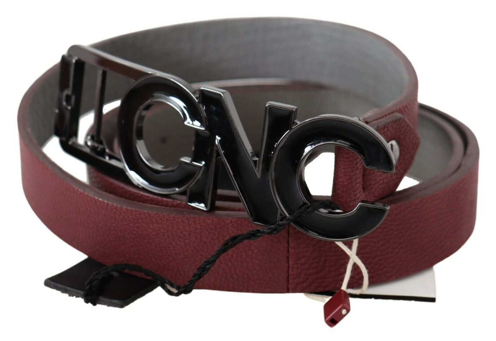 Costume National Maroon Skinny Leather Logo Fashion Belt Costume National