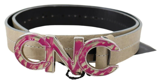 Costume National Beige Leather Pink Letter Logo Buckle Belt Costume National
